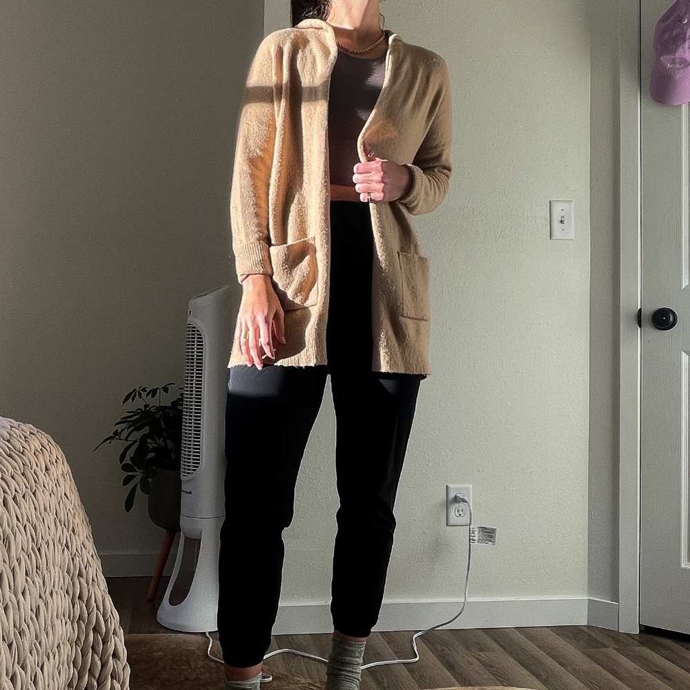 PPLA Clothing Hooded Cardigan in Camel